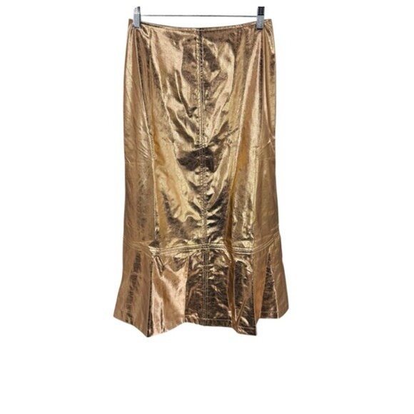 Tuckernuck x India Hicks NEW Gold Metallic London A Line Midi Skirt Size 2 - Picture 5 of 9